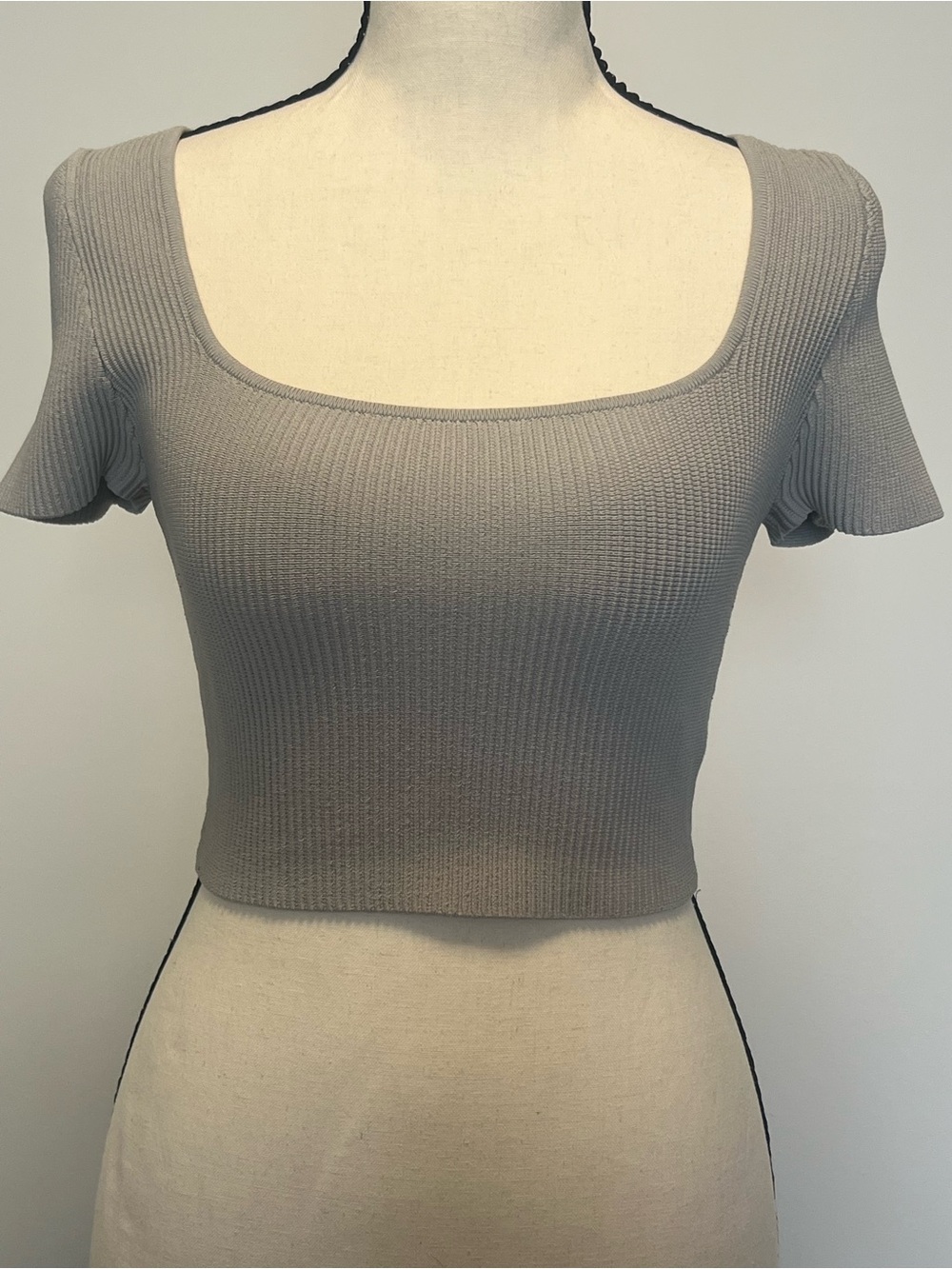 Aritzia Babaton Grey Ribbed Square Neck Crop Top Women's Size M
